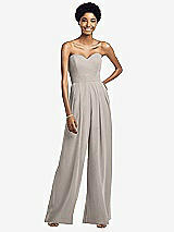 Front View Thumbnail - Taupe Strapless Chiffon Wide Leg Jumpsuit with Pockets