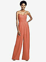 Front View Thumbnail - Terracotta Copper Strapless Chiffon Wide Leg Jumpsuit with Pockets