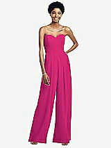 Front View Thumbnail - Think Pink Strapless Chiffon Wide Leg Jumpsuit with Pockets