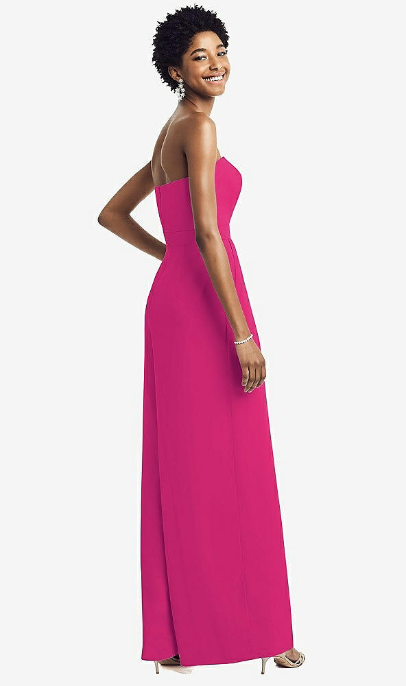 Back View - Think Pink Strapless Chiffon Wide Leg Jumpsuit with Pockets