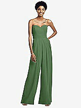 Front View Thumbnail - Vineyard Green Strapless Chiffon Wide Leg Jumpsuit with Pockets