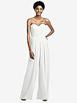 Front View Thumbnail - White Strapless Chiffon Wide Leg Jumpsuit with Pockets