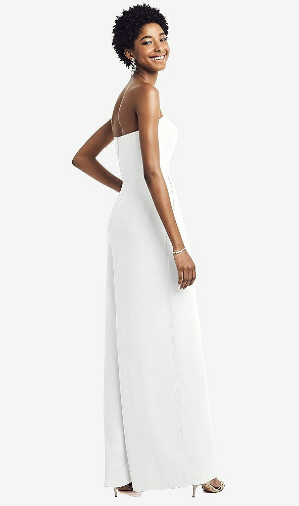 Back View - White Strapless Chiffon Wide Leg Jumpsuit with Pockets