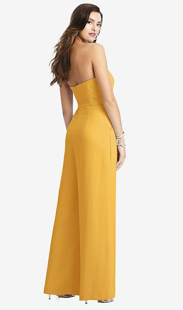 Back View - NYC Yellow Strapless Notch Crepe Jumpsuit with Pockets