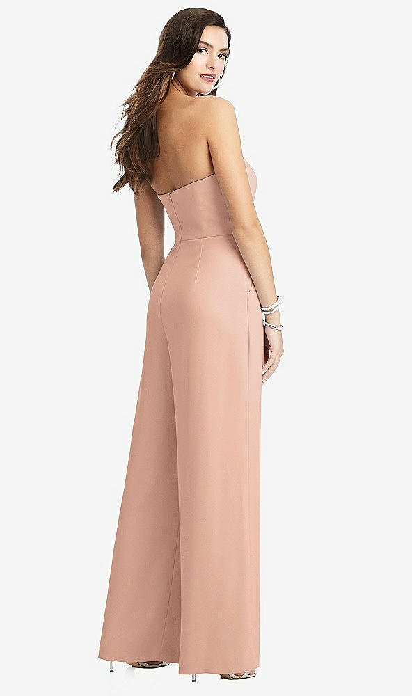 Back View - Pale Peach Strapless Notch Crepe Jumpsuit with Pockets