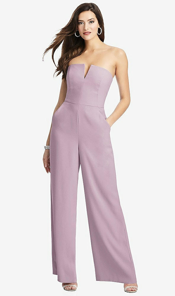 Front View - Suede Rose Strapless Notch Crepe Jumpsuit with Pockets