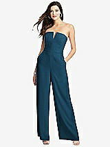 Front View Thumbnail - Atlantic Blue Strapless Notch Crepe Jumpsuit with Pockets