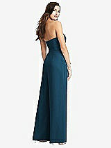 Rear View Thumbnail - Atlantic Blue Strapless Notch Crepe Jumpsuit with Pockets