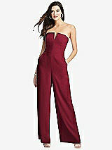 Front View Thumbnail - Burgundy Strapless Notch Crepe Jumpsuit with Pockets