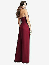Rear View Thumbnail - Burgundy Strapless Notch Crepe Jumpsuit with Pockets