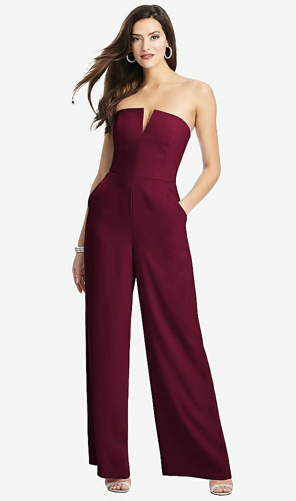 Front View - Cabernet Strapless Notch Crepe Jumpsuit with Pockets