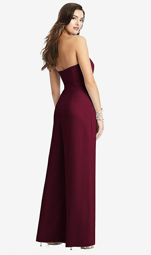 Back View - Cabernet Strapless Notch Crepe Jumpsuit with Pockets