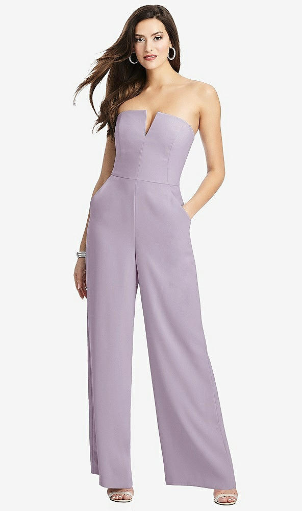Front View - Lilac Haze Strapless Notch Crepe Jumpsuit with Pockets