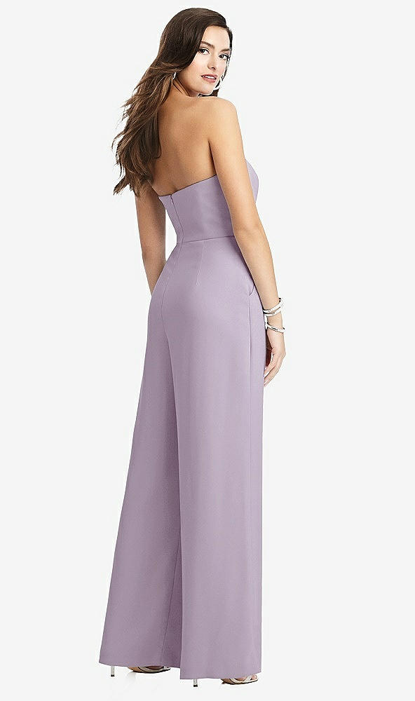 Back View - Lilac Haze Strapless Notch Crepe Jumpsuit with Pockets