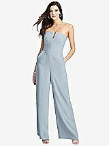 Front View Thumbnail - Mist Strapless Notch Crepe Jumpsuit with Pockets