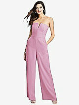 Front View Thumbnail - Powder Pink Strapless Notch Crepe Jumpsuit with Pockets