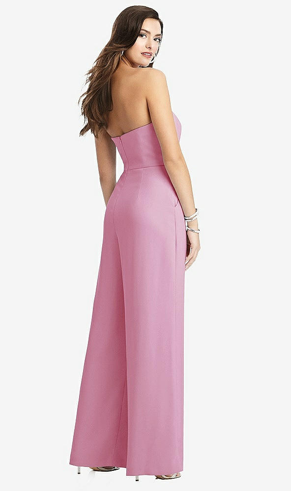 Back View - Powder Pink Strapless Notch Crepe Jumpsuit with Pockets