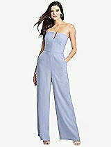 Front View Thumbnail - Sky Blue Strapless Notch Crepe Jumpsuit with Pockets