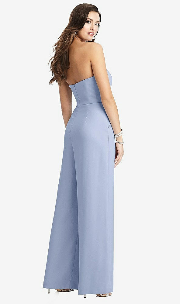 Back View - Sky Blue Strapless Notch Crepe Jumpsuit with Pockets