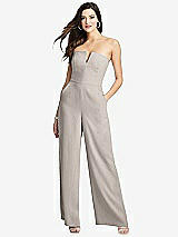Front View Thumbnail - Taupe Strapless Notch Crepe Jumpsuit with Pockets