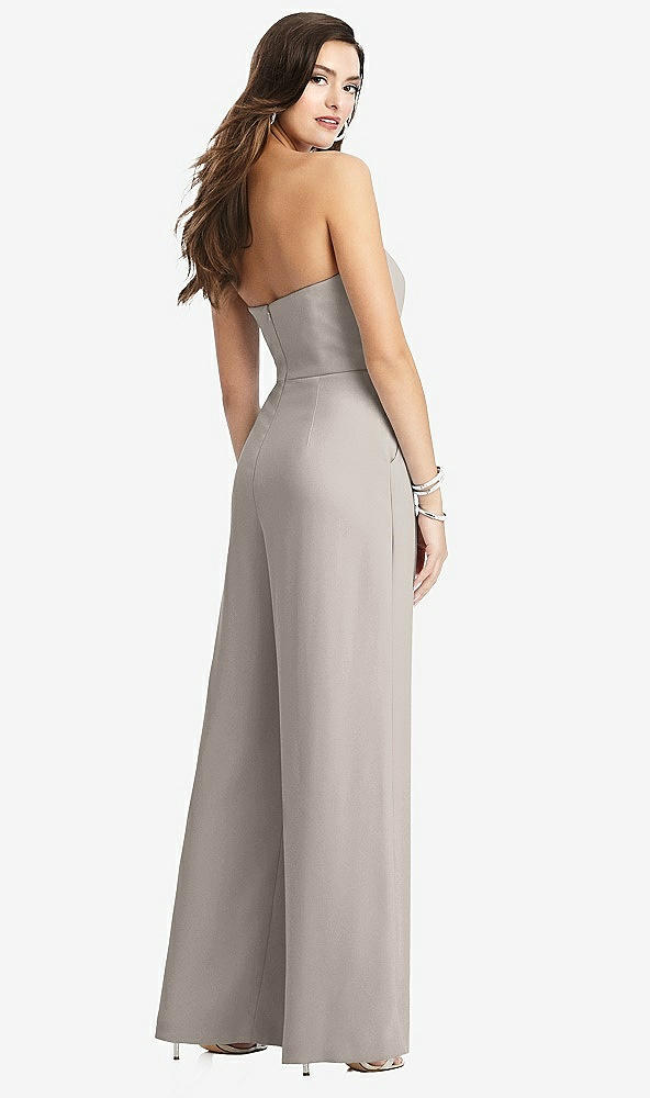 Back View - Taupe Strapless Notch Crepe Jumpsuit with Pockets