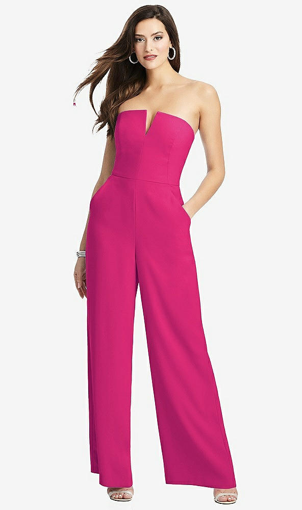 Front View - Think Pink Strapless Notch Crepe Jumpsuit with Pockets