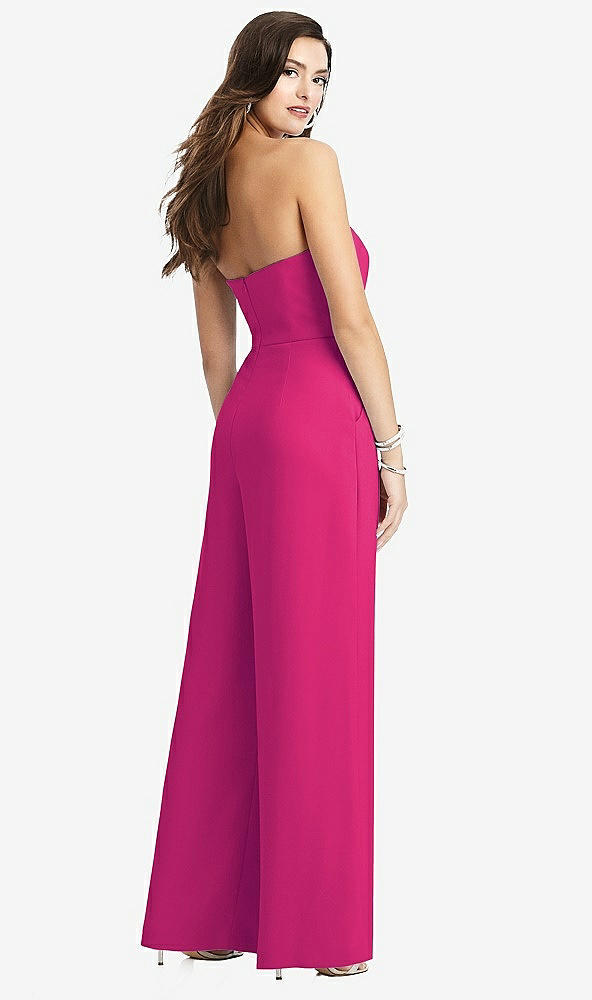 Back View - Think Pink Strapless Notch Crepe Jumpsuit with Pockets
