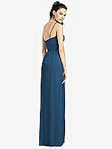 Rear View Thumbnail - Dusk Blue Slim Spaghetti Strap Chiffon Dress with Front Slit 