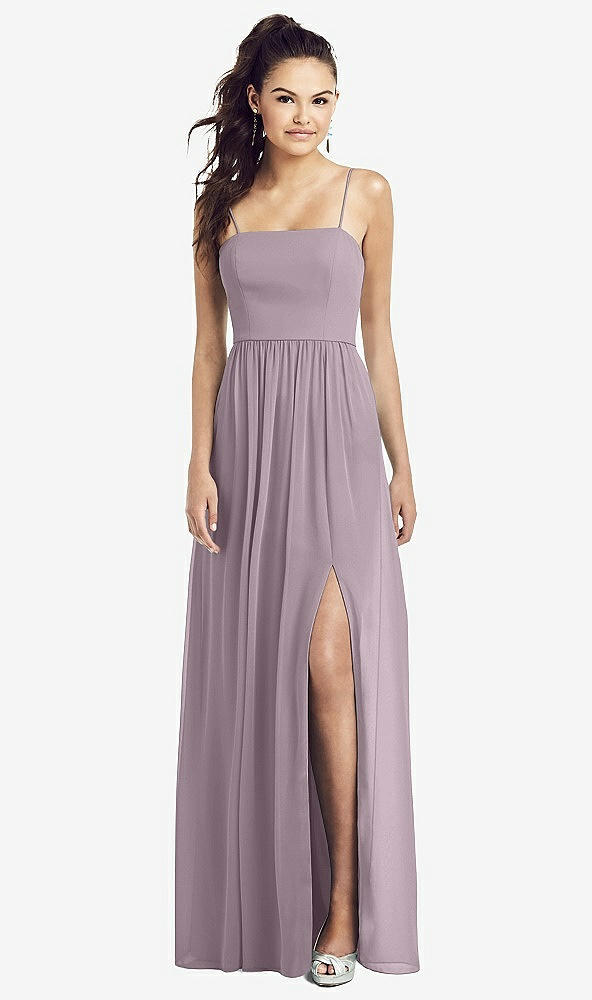 Front View - Lilac Dusk Slim Spaghetti Strap Chiffon Dress with Front Slit 