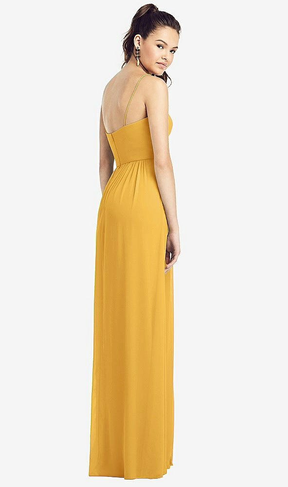 Back View - NYC Yellow Slim Spaghetti Strap Chiffon Dress with Front Slit 