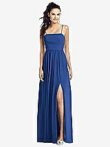 Front View Thumbnail - Classic Blue Slim Spaghetti Strap Chiffon Dress with Front Slit 