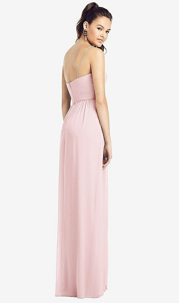 Back View - Ballet Pink Slim Spaghetti Strap Chiffon Dress with Front Slit 