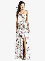Front View Thumbnail - Butterfly Botanica Ivory Slim Spaghetti Strap Chiffon Dress with Front Slit 