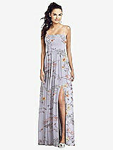 Front View Thumbnail - Butterfly Botanica Silver Dove Slim Spaghetti Strap Chiffon Dress with Front Slit 