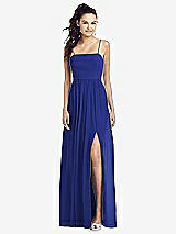 Front View Thumbnail - Cobalt Blue Slim Spaghetti Strap Chiffon Dress with Front Slit 