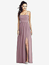 Front View Thumbnail - Dusty Rose Slim Spaghetti Strap Chiffon Dress with Front Slit 