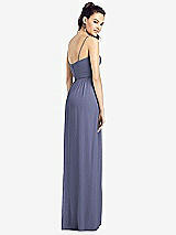 Rear View Thumbnail - French Blue Slim Spaghetti Strap Chiffon Dress with Front Slit 