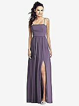 Front View Thumbnail - Lavender Slim Spaghetti Strap Chiffon Dress with Front Slit 