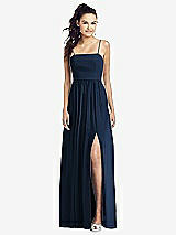Front View Thumbnail - Midnight Navy Slim Spaghetti Strap Chiffon Dress with Front Slit 