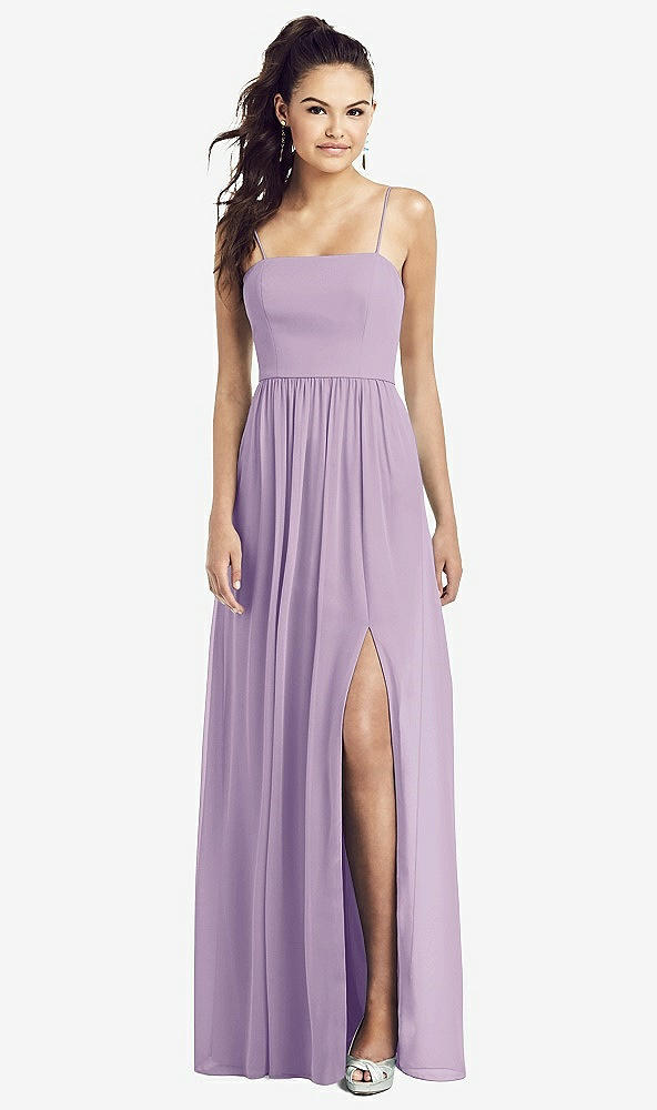 Front View - Pale Purple Slim Spaghetti Strap Chiffon Dress with Front Slit 