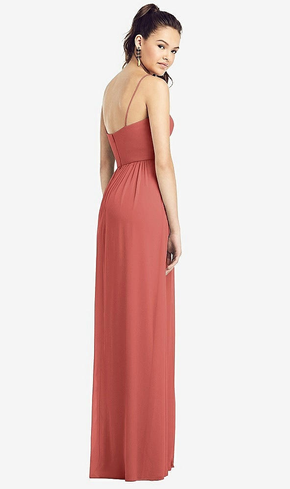 Back View - Coral Pink Slim Spaghetti Strap Chiffon Dress with Front Slit 