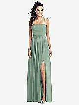 Front View Thumbnail - Seagrass Slim Spaghetti Strap Chiffon Dress with Front Slit 