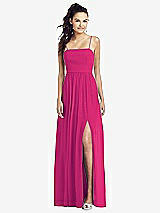 Front View Thumbnail - Think Pink Slim Spaghetti Strap Chiffon Dress with Front Slit 