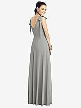 Rear View Thumbnail - Chelsea Gray Bow-Shoulder V-Back Chiffon Gown with Front Slit