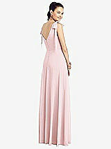 Rear View Thumbnail - Ballet Pink Bow-Shoulder V-Back Chiffon Gown with Front Slit