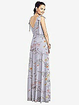 Rear View Thumbnail - Butterfly Botanica Silver Dove Bow-Shoulder V-Back Chiffon Gown with Front Slit