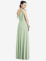 Rear View Thumbnail - Celadon Bow-Shoulder V-Back Chiffon Gown with Front Slit