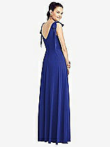 Rear View Thumbnail - Cobalt Blue Bow-Shoulder V-Back Chiffon Gown with Front Slit