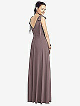 Rear View Thumbnail - French Truffle Bow-Shoulder V-Back Chiffon Gown with Front Slit