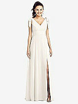 Front View Thumbnail - Ivory Bow-Shoulder V-Back Chiffon Gown with Front Slit